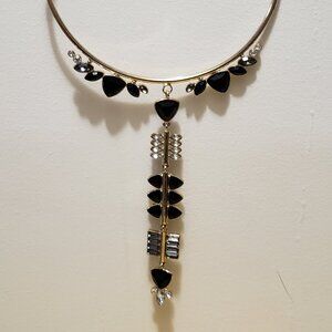 INC Black & Clear Rhinestone Choker On Gold Setting.